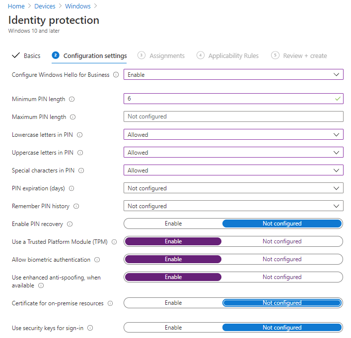 Enable Windows Hello - Intune