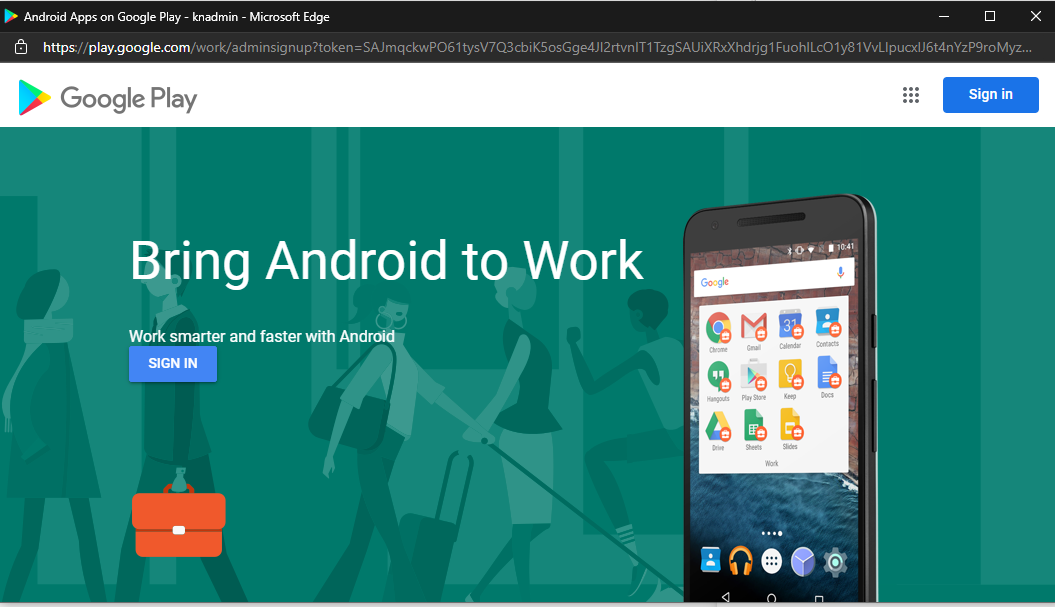 "Bring Android to Work" sign in page