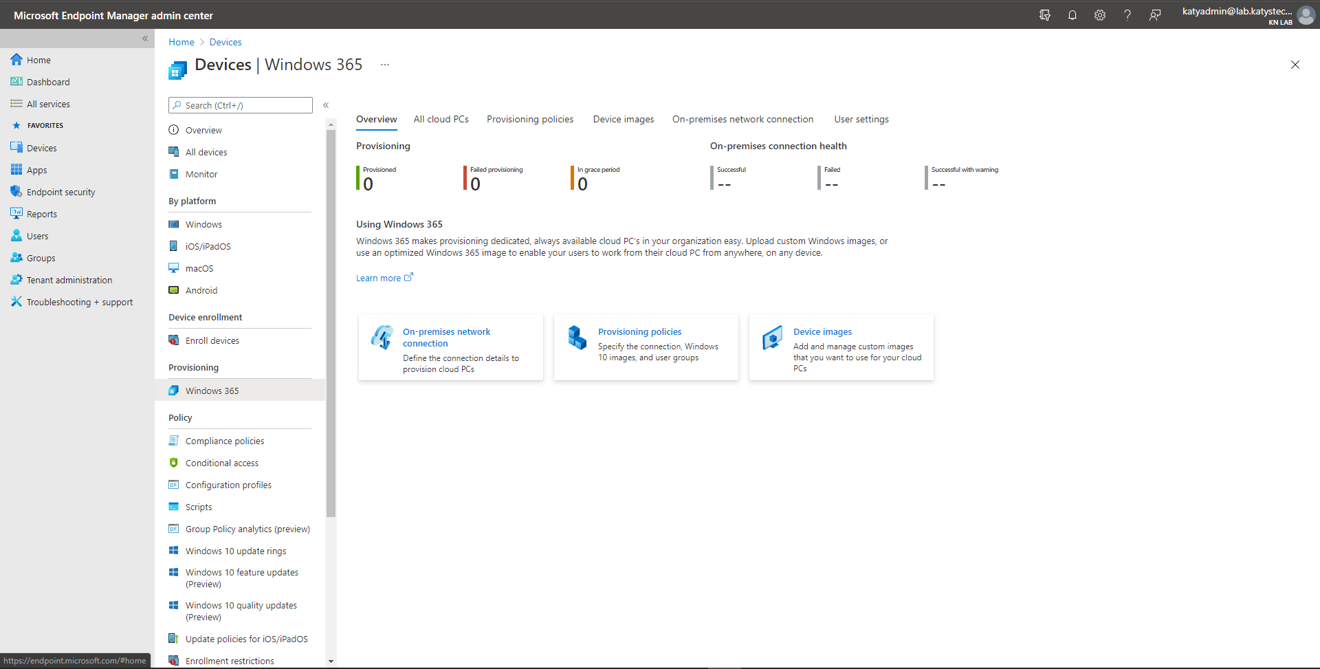 Intune Windows 365 overview page