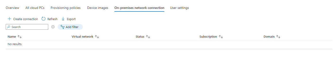 Windows 365 On-premises network connection page