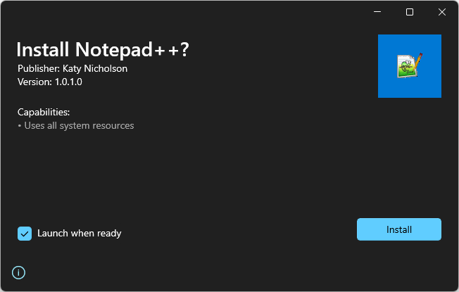 Screenshot of App Install process