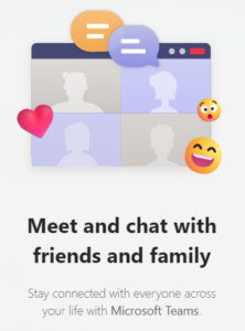 Screenshot of Teams Chat 'Meet and chat with friends and family' page